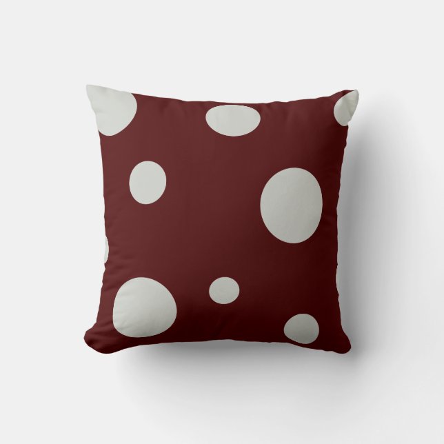 Maroon and Light Grey Polka Dot Pillow (Front)