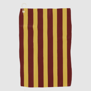 Maroon and Metallic Gold Vertical Striped Golf Towel