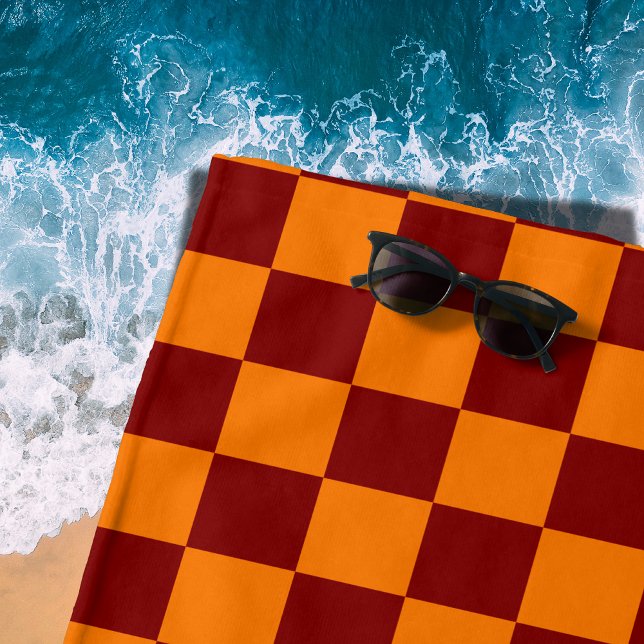 Maroon and Orange Chequered Vintage Beach Towel (Creator Uploaded)
