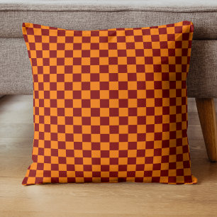 Maroon and Orange Chequered Vintage Cushion