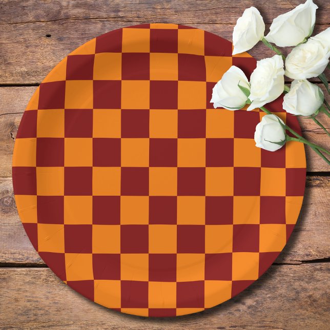 Maroon and Orange Chequered Vintage Paper Plate (Creator Uploaded)