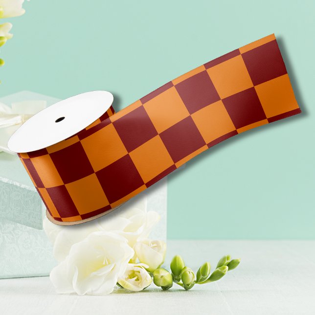 Maroon and Orange Chequered Vintage Satin Ribbon (Creator Uploaded)