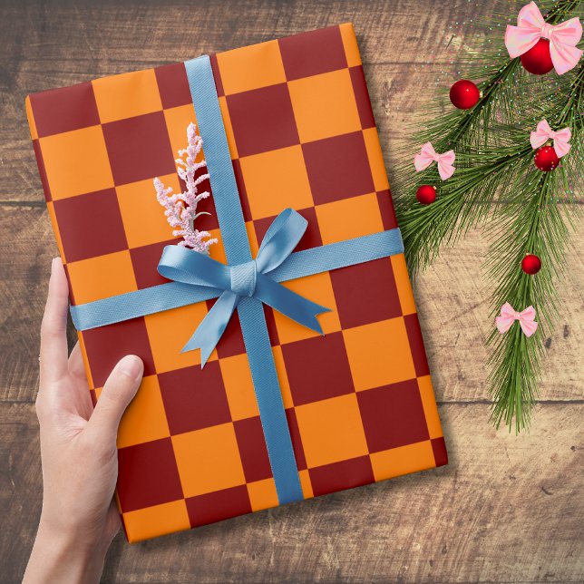 Maroon and Orange Chequered Vintage Wrapping Paper (Creator Uploaded)
