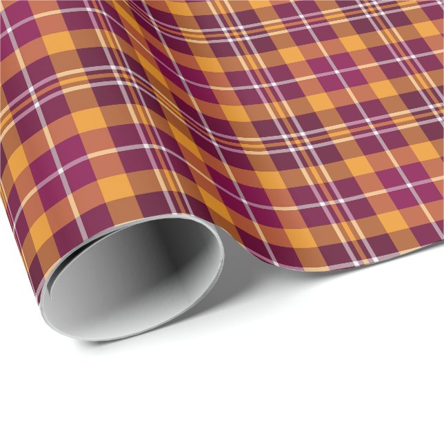 Maroon and Orange Sporty Plaid Pattern Wrapping Paper (Roll Corner)