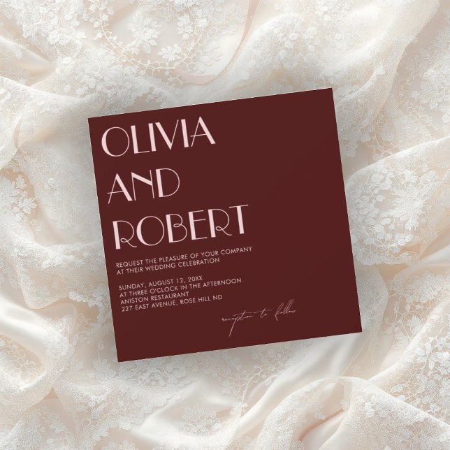 Maroon and pale pink aesthetic wedding invitation  (Creator Uploaded)