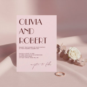 Maroon and pale pink aesthetic wedding invitation
