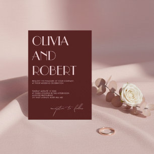 Maroon and pale pink aesthetic wedding invitation