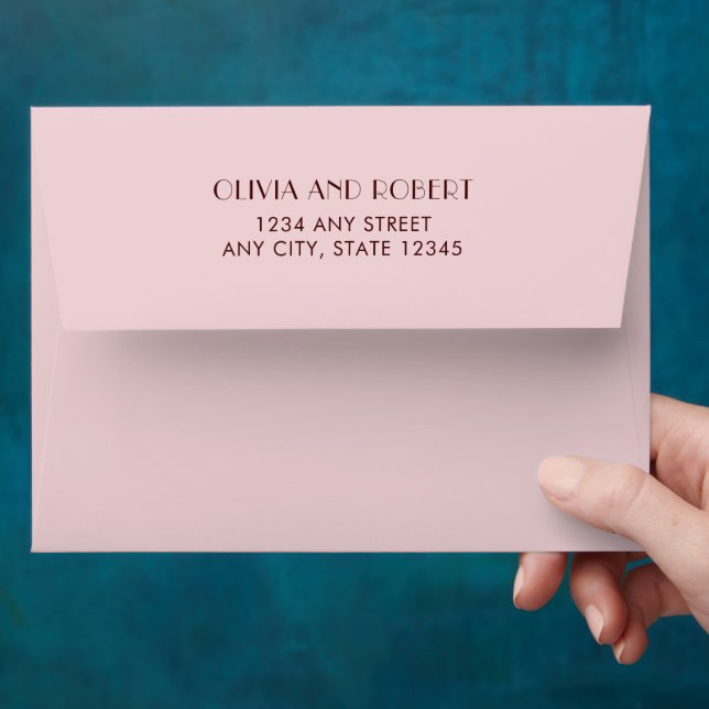 Maroon and pale pink simple wedding envelope  (Hand)