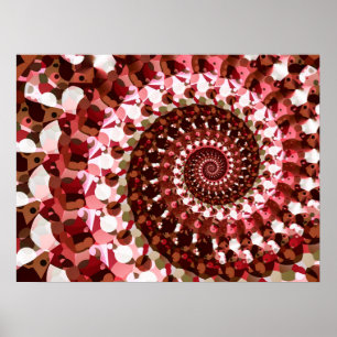 Maroon and Pink Polka Dot Spiral Fractal Abstract Poster