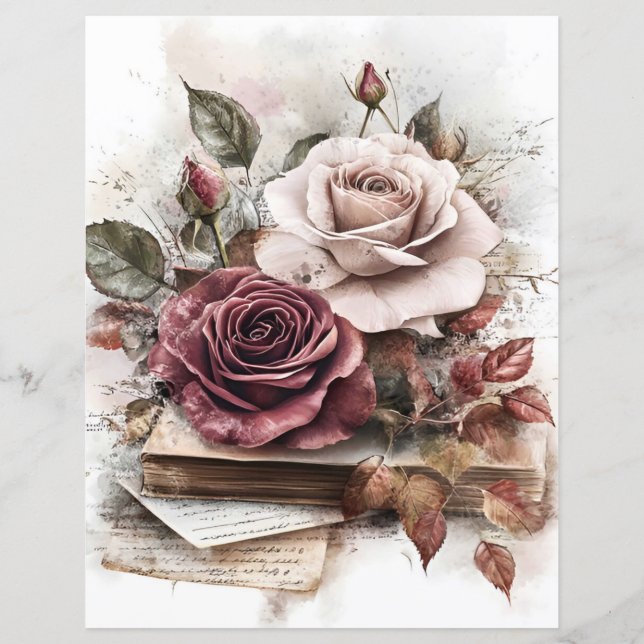 Maroon and pink roses with books scrap-booking  (Back)
