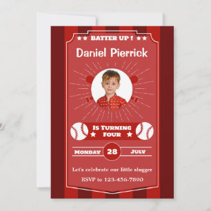 Maroon and Red Baseball Birthday Party Invitation