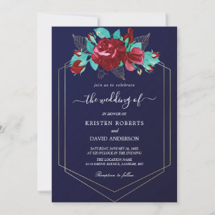 maroon and royal blue wedding invitation