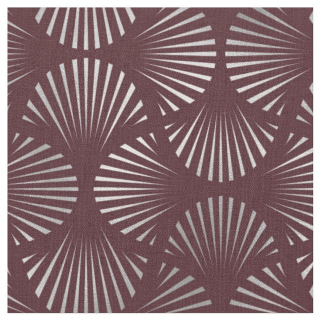 Maroon and Silver Art Deco Fan Pattern Fabric (Close Up)