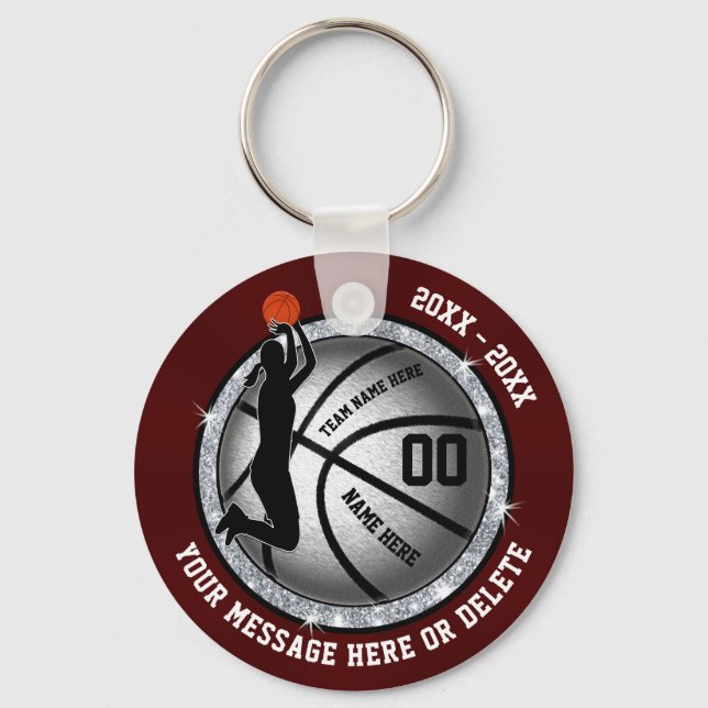 Maroon and Silver Cheap Basketball Gifts for Girls Key Ring (Front)
