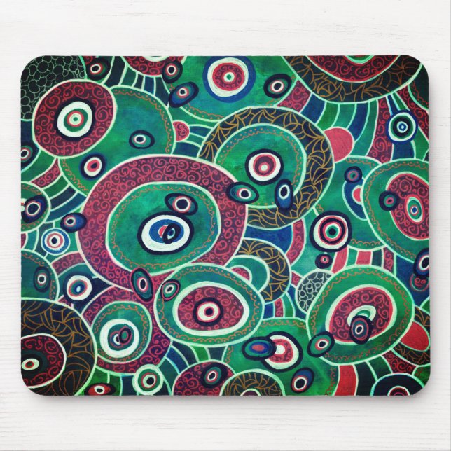 Maroon and Turquoise Circles and Ovals Original Mouse Mat (Front)