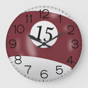 Maroon and White Billiard #15 Ball    Large Clock