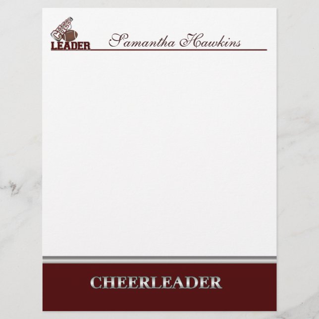 Maroon and White Cheerleader Stationery (Front)