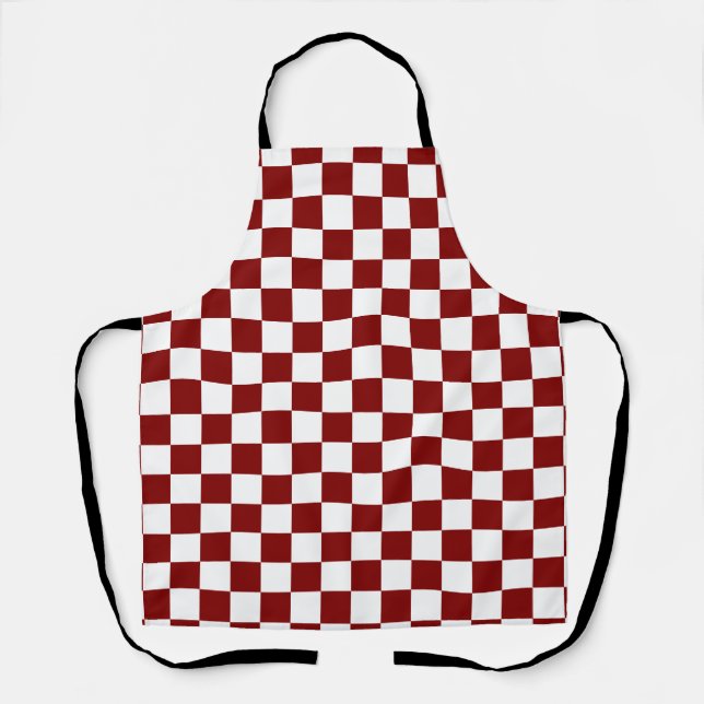 Maroon and White Chequered Vintage Apron (Front)