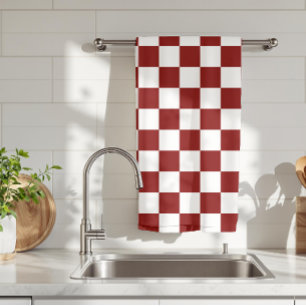 Maroon and White Chequered Vintage Tea Towel