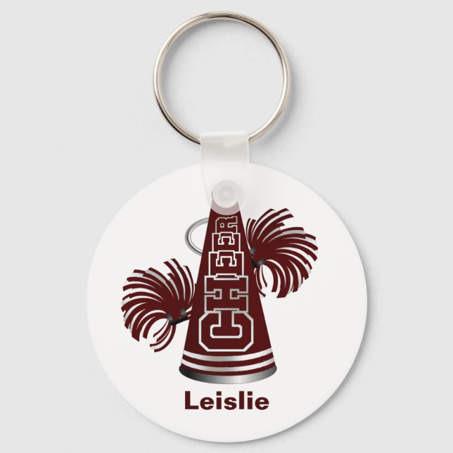 Maroon and White Custom Cheerleader KeyChain (Front)