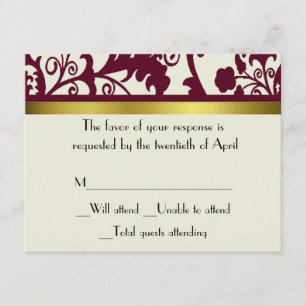 Maroon and white damask RSVP Card