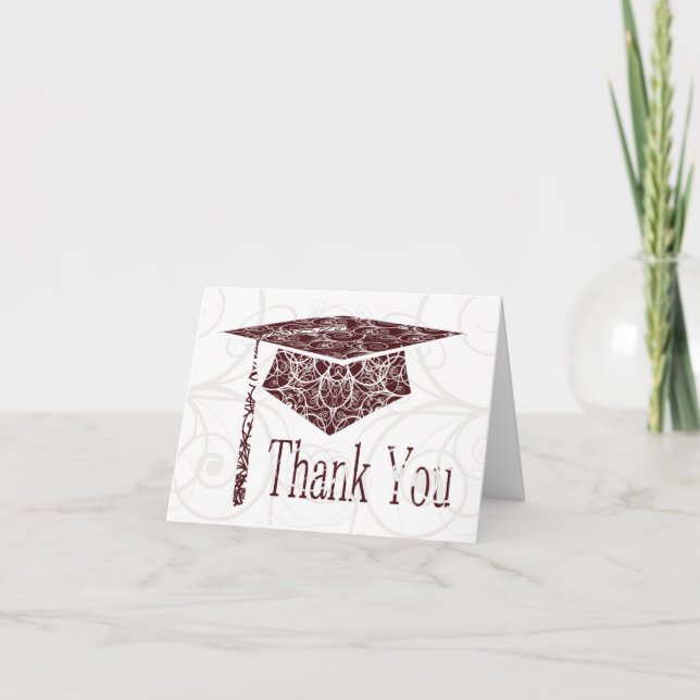 Maroon and White Floral Cap Thank You Card (Front)