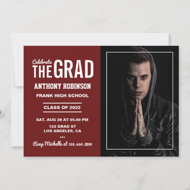 Maroon and White Graduation Party Invitation (Front)