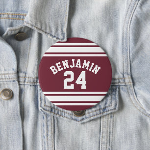 Maroon and White Jersey Stripes Custom Name Number 10 Cm Round Badge