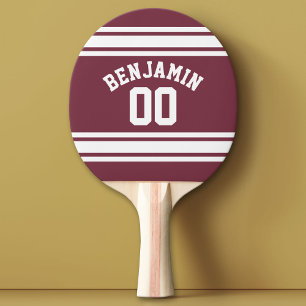 Maroon and White Jersey Stripes Custom Name Number Ping Pong Paddle