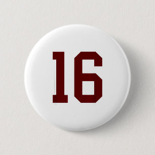 Maroon And White Number 16 Jersey Player Uniform # 6 Cm Round Badge