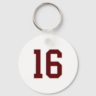 Maroon And White Number 16 Jersey Player Uniform # Key Ring