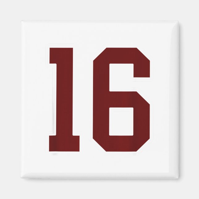 Maroon And White Number 16 Jersey Player Uniform # Magnet (Front)
