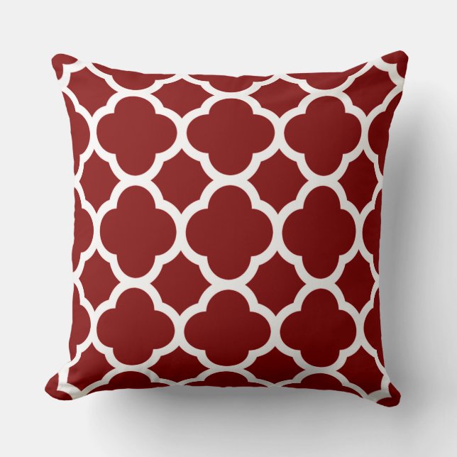 Maroon and White Quatrefoil Pattern Cushion (Front)