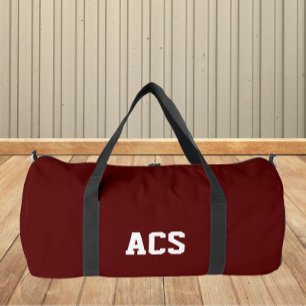Maroon and White School Colours and Letters Duffle Bag