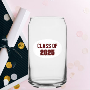 Maroon and White School Colours Class Year Can Glass
