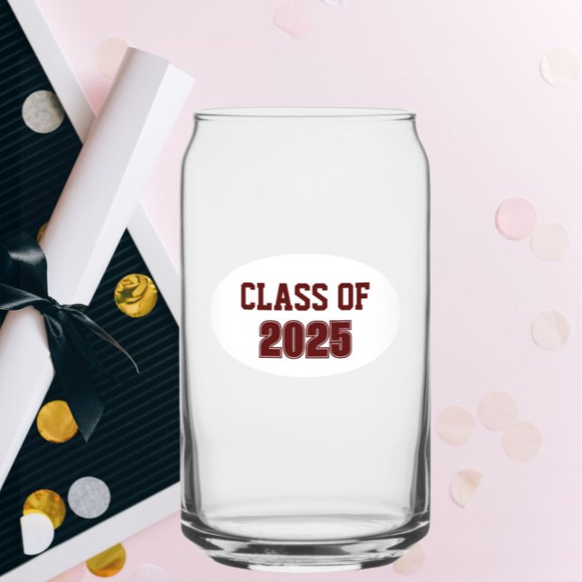 Maroon and White School Colours Class Year Can Glass (In Situ (Graduation))