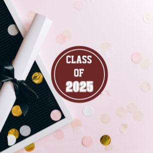 Maroon and White School Colours Class Year Classic Round Sticker