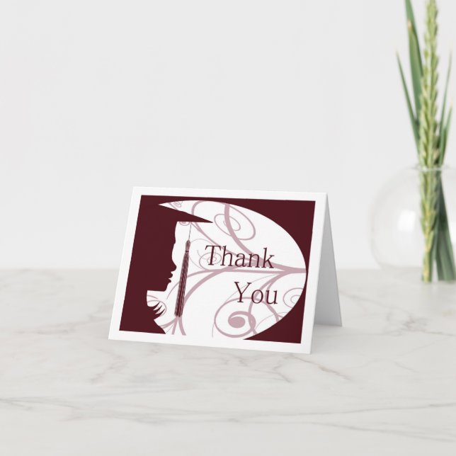 Maroon and White Silhouette Thank You Card (Front)