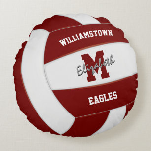maroon and white sports team colours volleyball round cushion