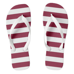 Maroon and White Striped Flip Flops
