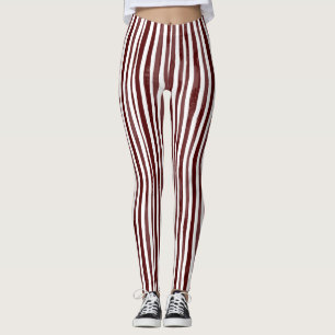 Maroon and White vertical striped Leggings