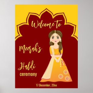 Maroon and yellow border hindu haldi ceremony poster