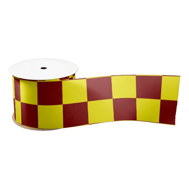 Maroon and Yellow Chequered Vintage Satin Ribbon (Spool)