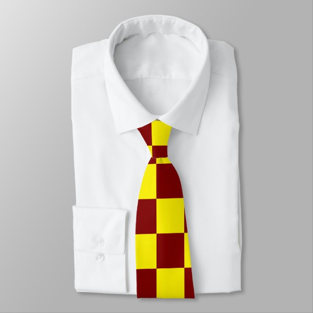 Maroon and Yellow Chequered Vintage Tie (Tied)