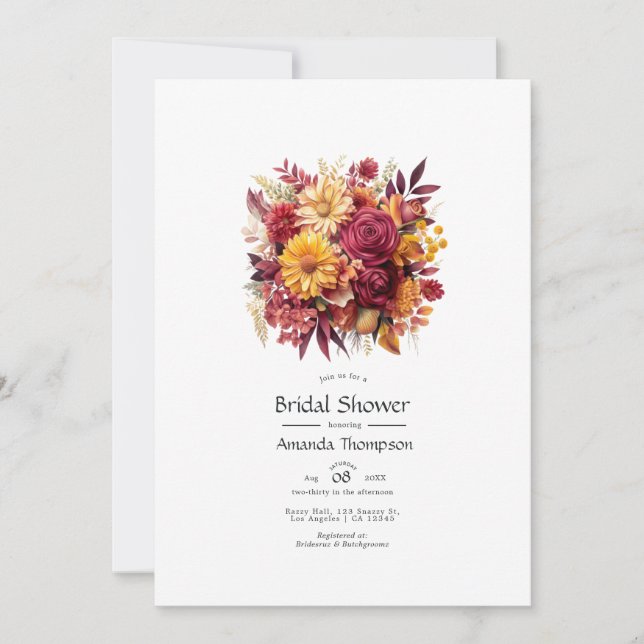 Maroon and Yellow Floral Bridal Shower Invitation (Front)