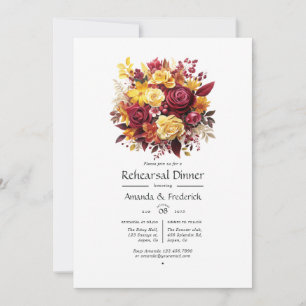 Maroon and Yellow Floral Wedding Rehearsal Dinner Invitation