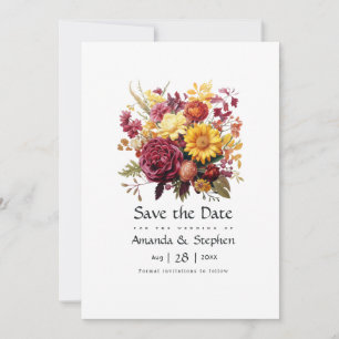Maroon and Yellow Floral Wedding Save The Date