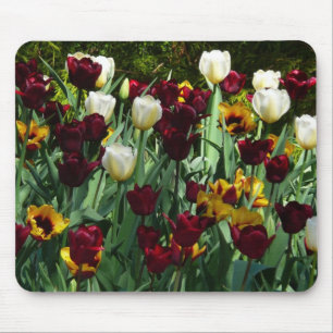 Maroon and Yellow Tulips Colorful Floral Mouse Mat