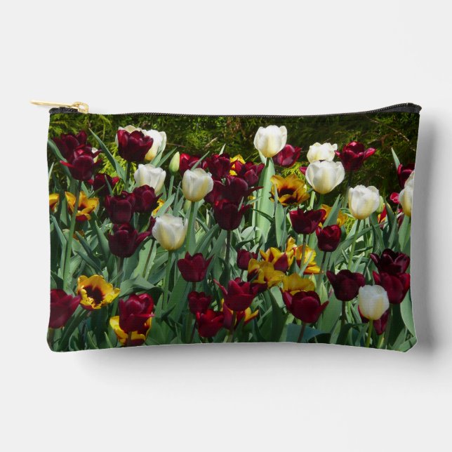 Maroon and Yellow Tulips Colourful Floral Accessory Pouch (Front)