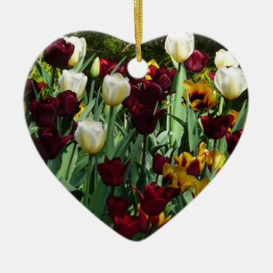 Maroon and Yellow Tulips Colourful Floral Ceramic Tree Decoration
